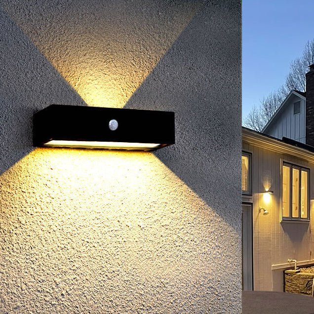 Moderne LED-Wandlampe Schwarz - Solarbetriebene Wandleuchte mit Ober- und Unterlicht, IP44, 200 Lumen für Außenbereiche 3
