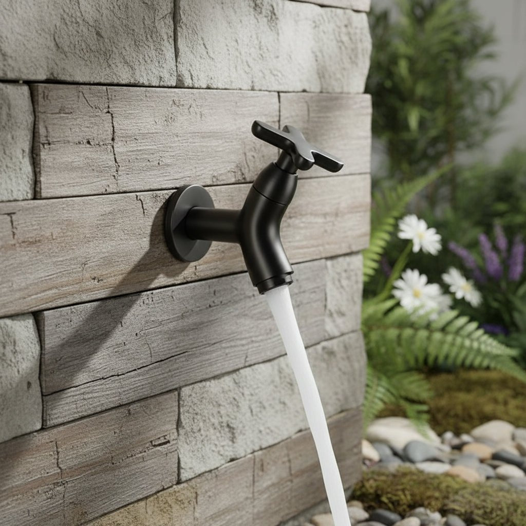 BRASSFLOW – Rubinetto da parete moderno in ottone per acqua fredda, per bagno, cucina e esterni