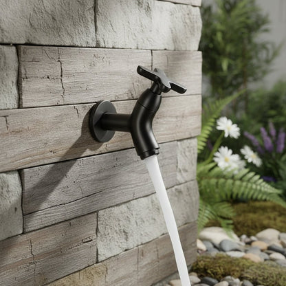 BRASSFLOW – Rubinetto da parete moderno in ottone per acqua fredda, per bagno, cucina e esterni