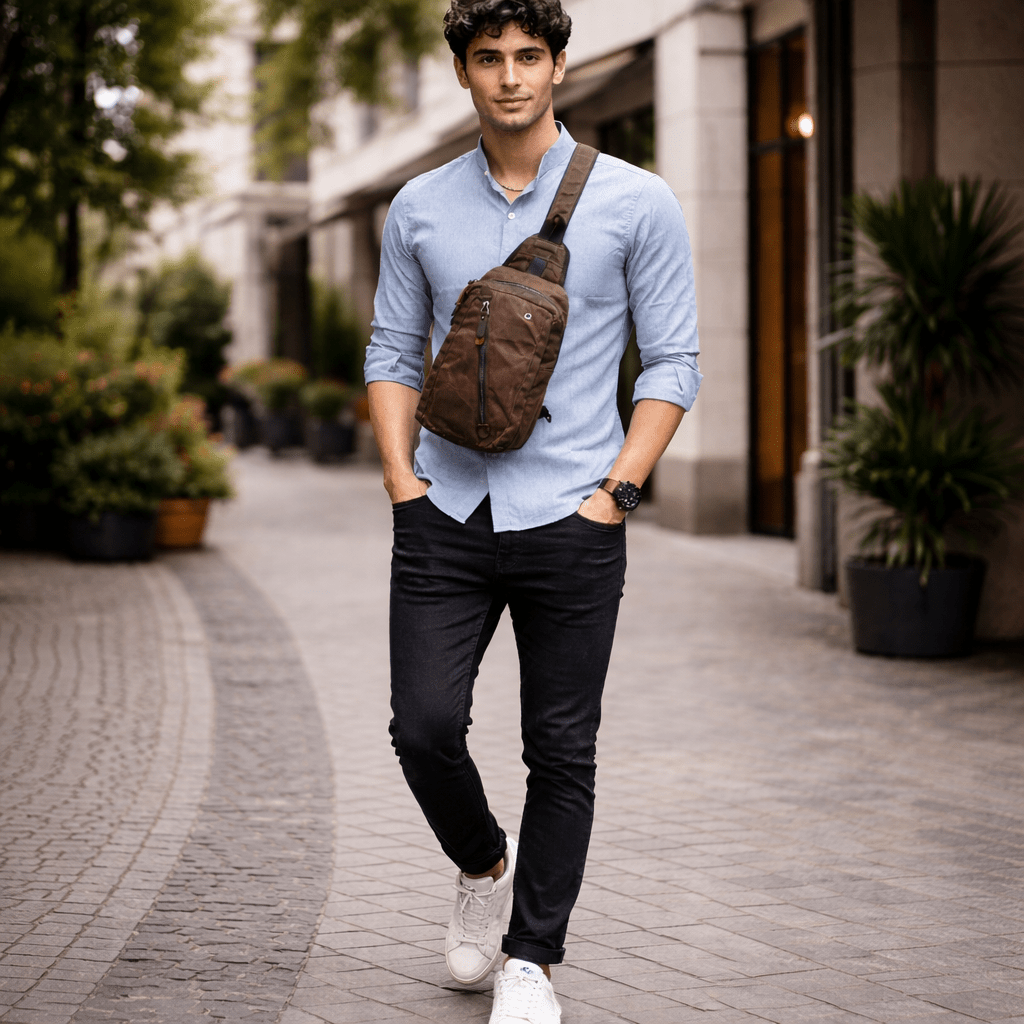 RUGVANA – Sac à dos bandoulière en toile cirée avec design étanche et plusieurs compartiments