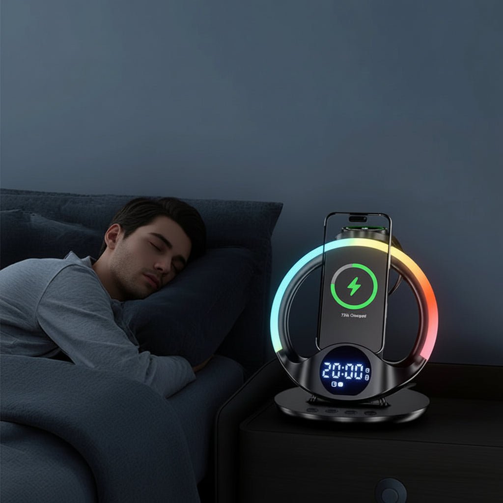Multifunktionales 6-in-1 Ladegerät mit RGB Licht, Weckerstation und iPhone Unterstützung 5