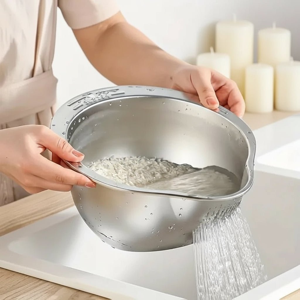 NEATIX – Reiswaschschüssel mit feinem Abflusssieb 1