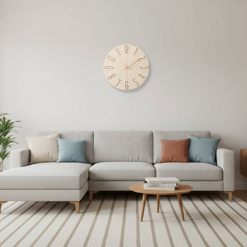 NORDHOUR – Skandinavische rahmenlose Wanduhr aus Holz mit geräuschlosem Quarzwerk 2