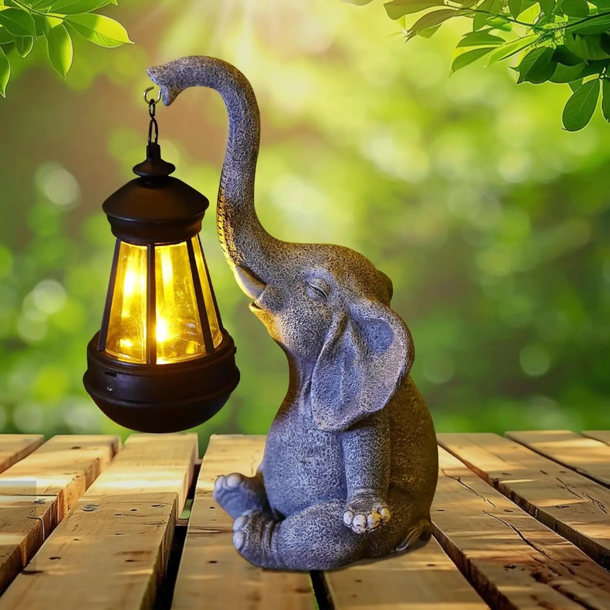 Niedliche Elefanten-Gartenstatue Mit Solarlicht – Wetterfeste Deko Für Garten Und Terrasse 0