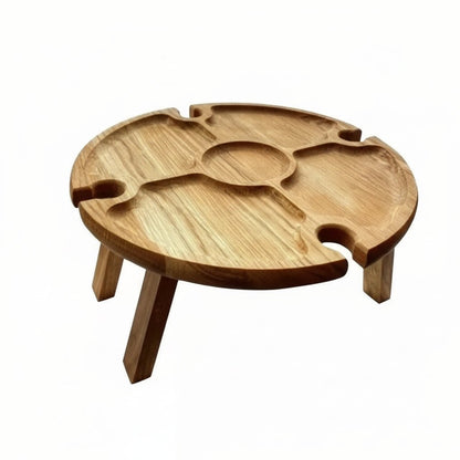 OAKSERVE – Tragbarer, klappbarer Picknicktisch aus Holz mit integriertem Weinhalter 6