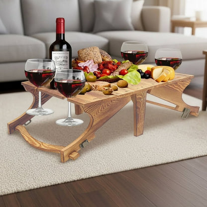 OUTDOORVINT – Kompakter, klappbarer Campingtisch mit Weinglashalter und Aufbewahrungskorb 0