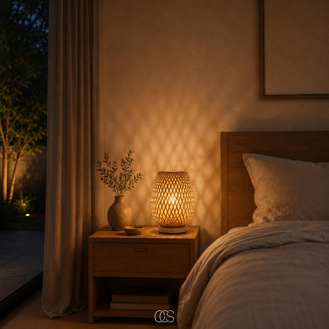 BAMORA – Scandinavian bamboo table lamp with dimmable LED light