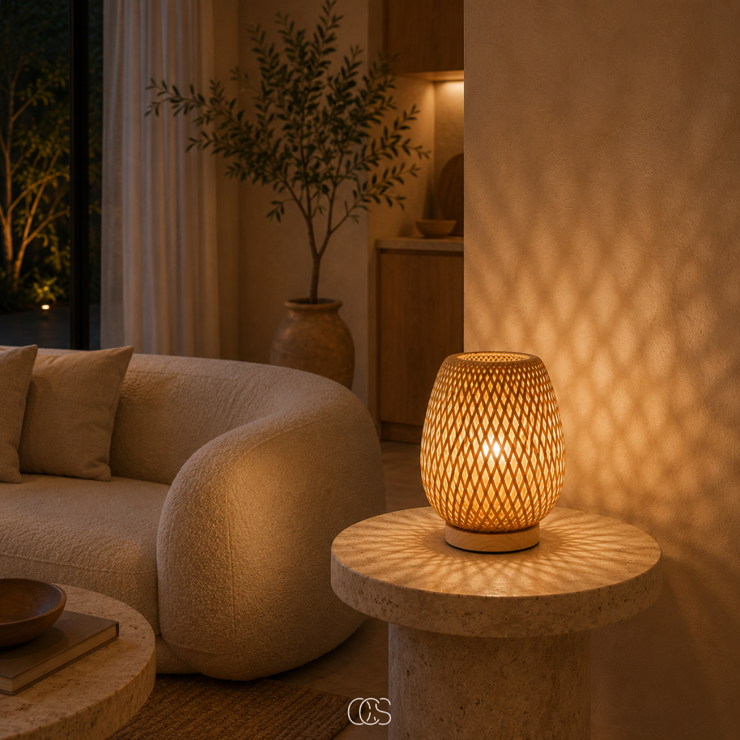 BAMORA – Scandinavian bamboo table lamp with dimmable LED light