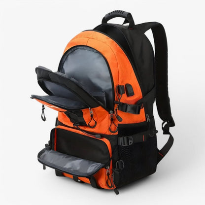 HIKENZO – Mochila de senderismo impermeable de 20-35L con diseño de soporte y espacio de almacenamiento listo para viajar
