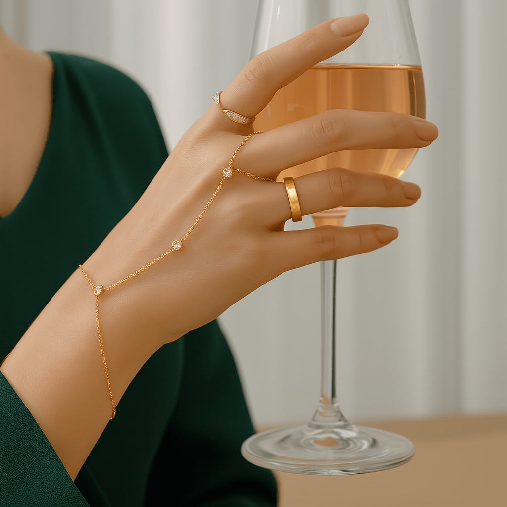 PALMGRACE – Verstellbares Fingerring-Palmenarmband mit funkelnden Kristallen 6