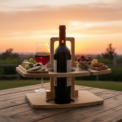 PICNIVA – Unterteilter Picknicktisch aus Holz für Wein, Gläser und Snacks 0