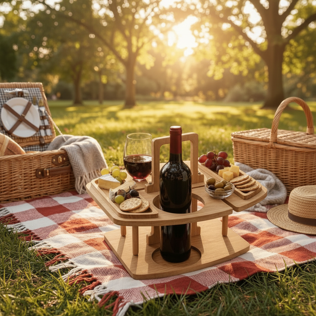 PICNIVA – Unterteilter Picknicktisch aus Holz für Wein, Gläser und Snacks 1