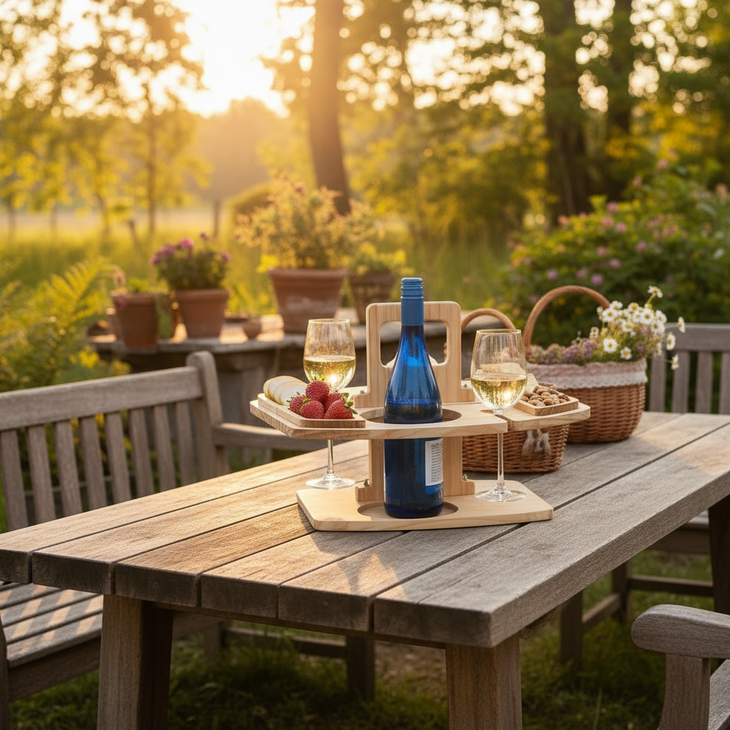 PICNIVA – Unterteilter Picknicktisch aus Holz für Wein, Gläser und Snacks 4