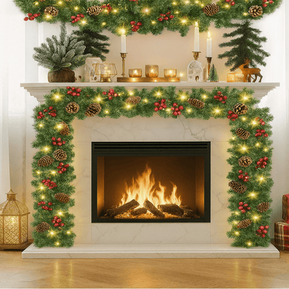 PINE SHINE – 2,7 m lange, beleuchtete Weihnachtsgirlande mit 50 warmweißen LEDs und Timer 2