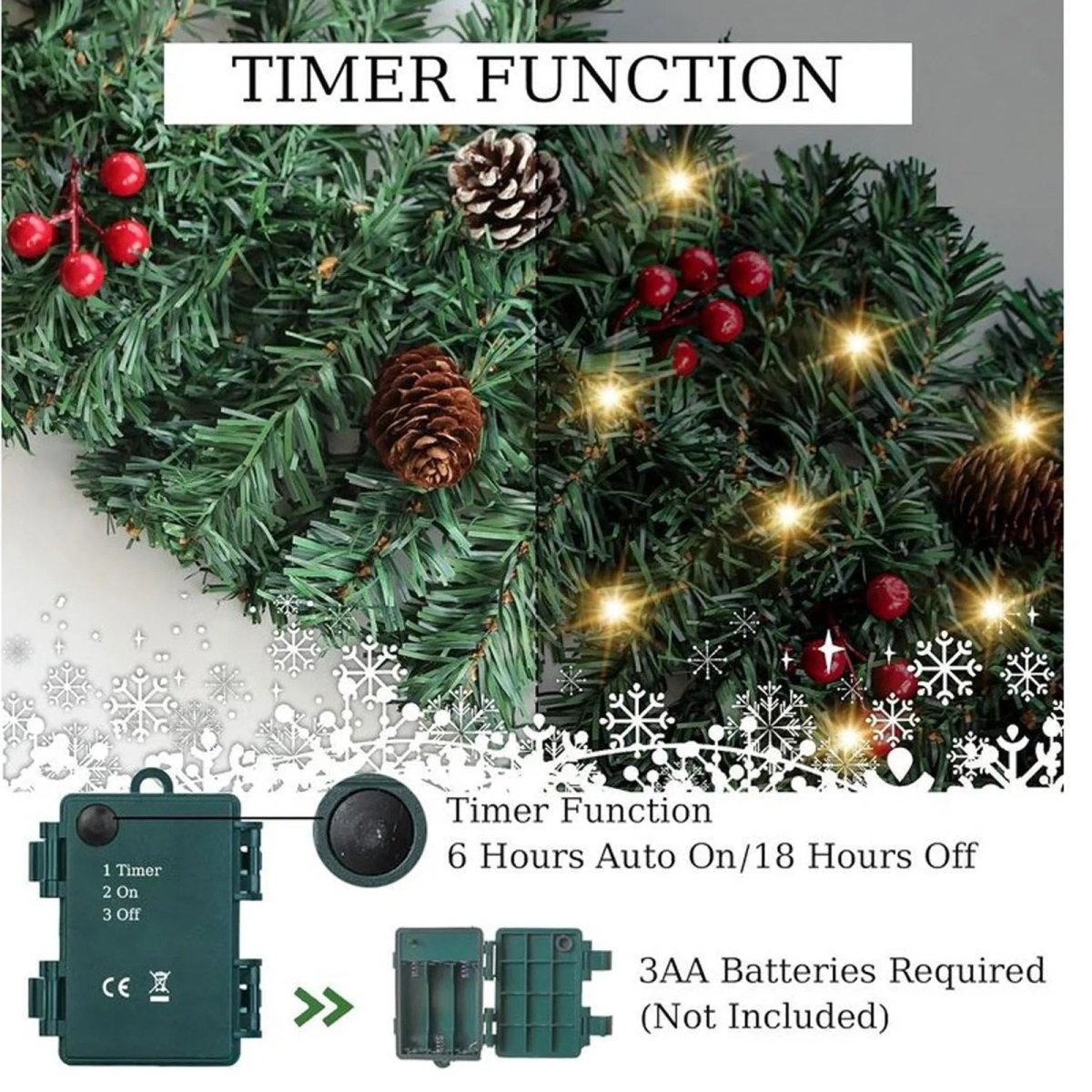 PINE SHINE – 2,7 m lange, beleuchtete Weihnachtsgirlande mit 50 warmweißen LEDs und Timer 6