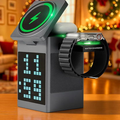 PIXCHARGE – 3-in-1-Kabelloses Ladegerät mit Bluetooth-Lautsprecher und LED-Uhranzeige 2