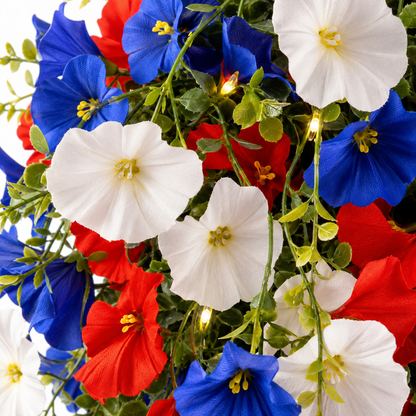 Patriotischer Hängender Blumenkorb Mit LED-Lichtern - Rote, Weiße & Blaue Seidenblüten Für Veranda-Dekoration 6