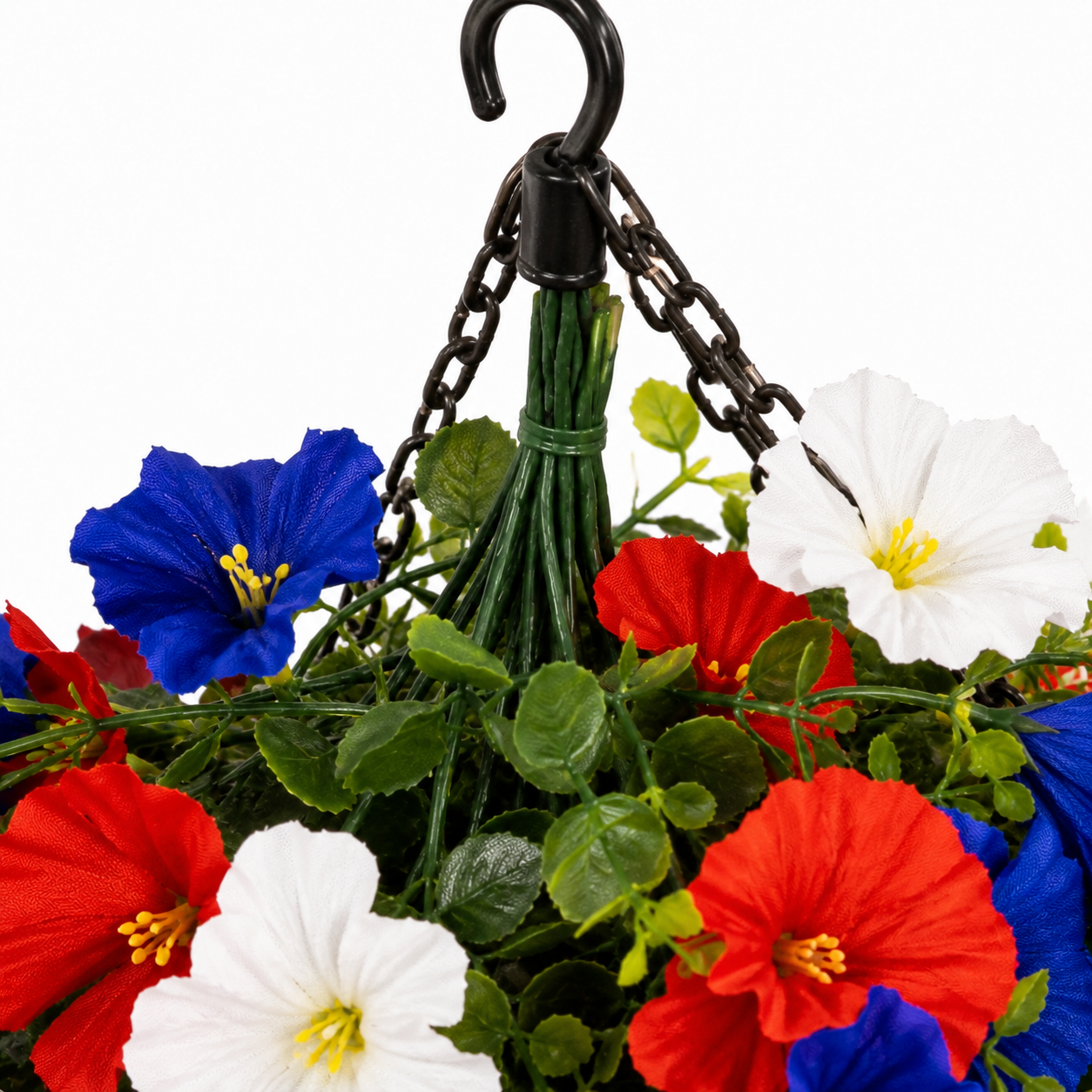Patriotischer Hängender Blumenkorb Mit LED-Lichtern - Rote, Weiße & Blaue Seidenblüten Für Veranda-Dekoration 8