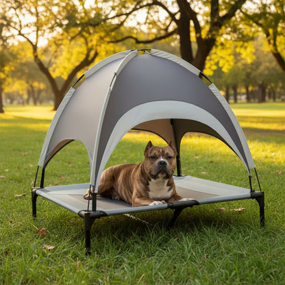 PAWAIR – Lit surélevé pour chien avec tapis rafraîchissant et protection UV pour un confort en extérieur