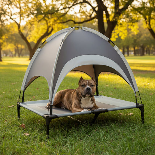 PAWAIR – Letto rialzato per cani con materassino rinfrescante e protezione UV per il comfort all'aperto