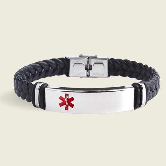 INSCULP – Leather and Stainless Steel ID Bracelet with Engraving