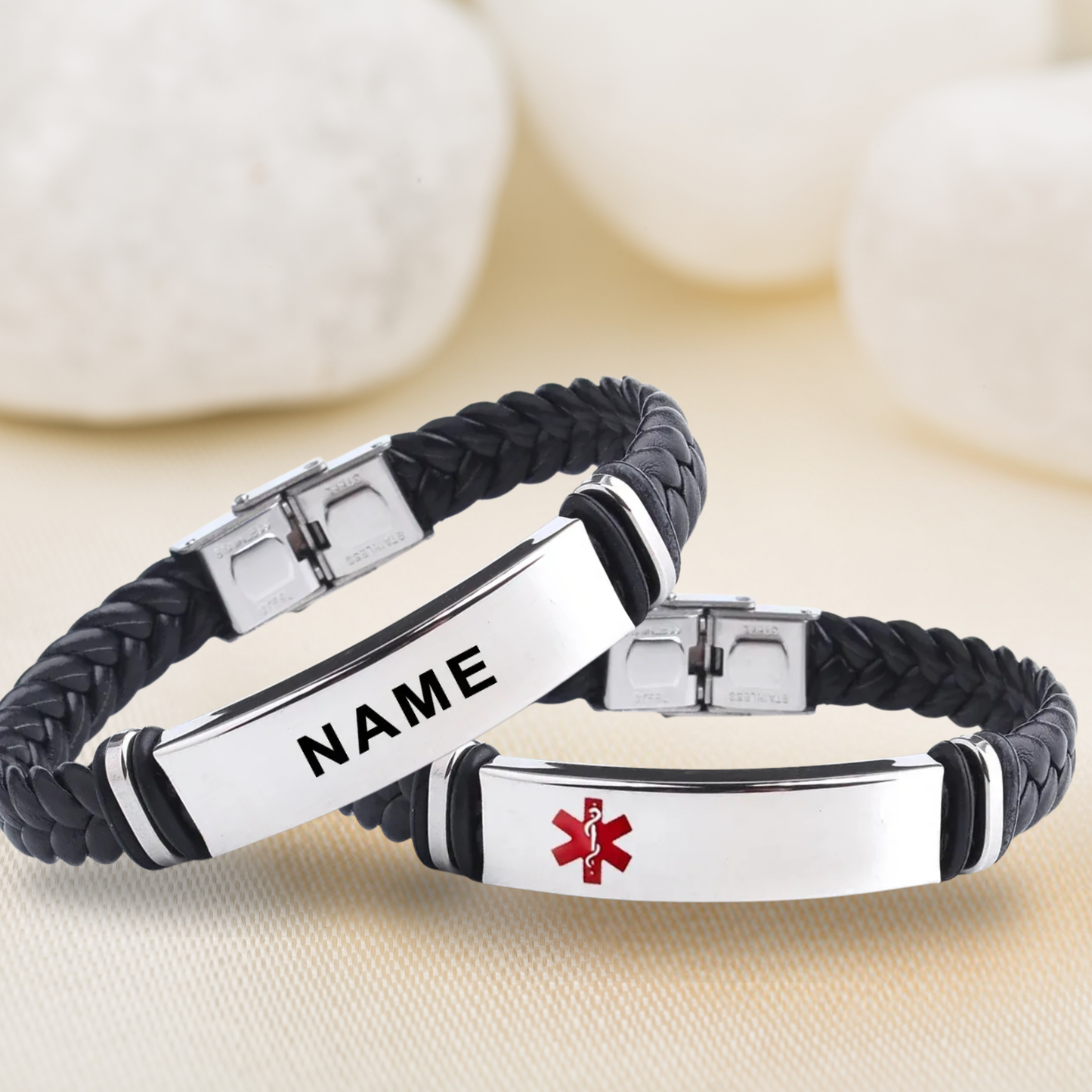 INSCULP – Leather and Stainless Steel ID Bracelet with Engraving