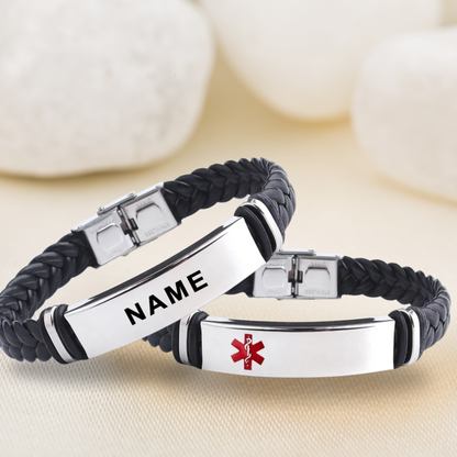 INSCULP – Leather and Stainless Steel ID Bracelet with Engraving