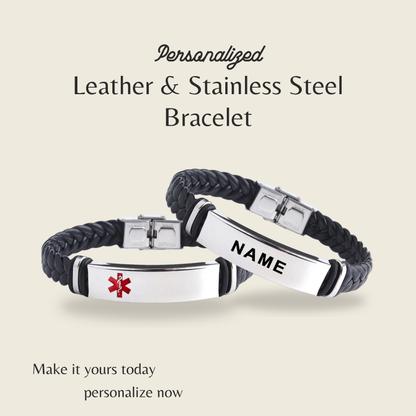 INSCULP – Leather and Stainless Steel ID Bracelet with Engraving