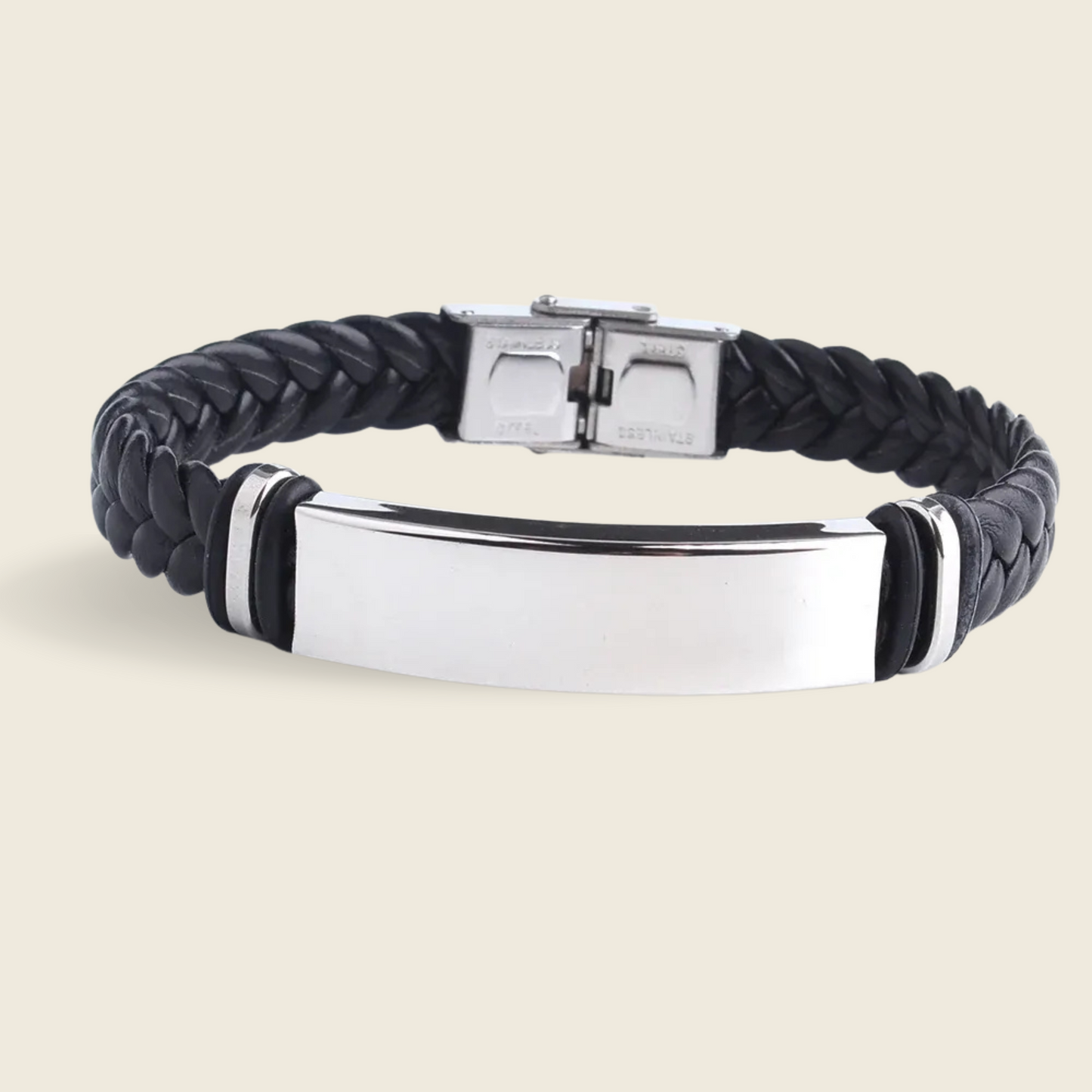 INSCULP – Leather and Stainless Steel ID Bracelet with Engraving