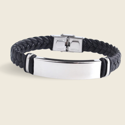 INSCULP – Leather and Stainless Steel ID Bracelet with Engraving