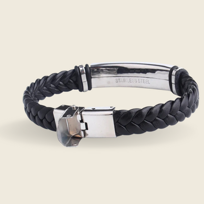 INSCULP – Leather and Stainless Steel ID Bracelet with Engraving