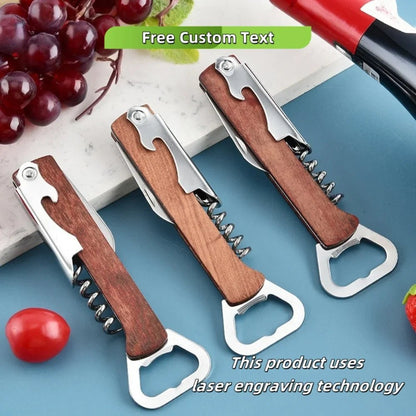 CASKWOOD – Personalisierter 3-in-1 Flaschenöffner aus Holz & Edelstahl für Wein & Bier