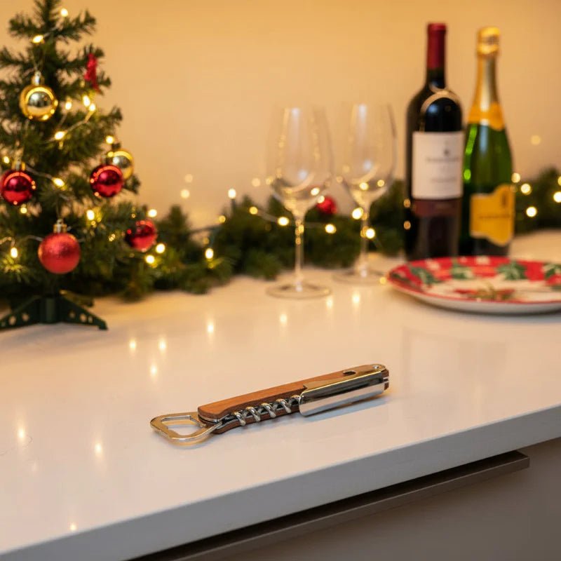 CASKWOOD – Personalisierter 3-in-1 Flaschenöffner aus Holz & Edelstahl für Wein & Bier