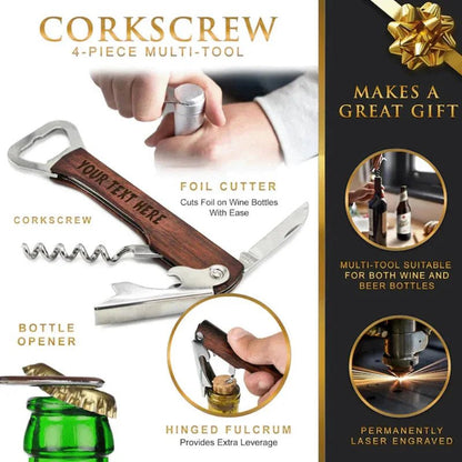 CASKWOOD – Personalisierter 3-in-1 Flaschenöffner aus Holz & Edelstahl für Wein & Bier