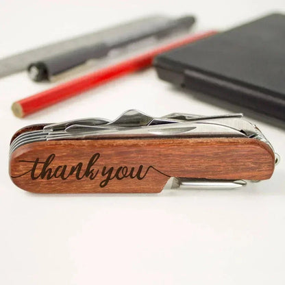 BARRELON – Personalisierter Holz-Kellnerkorkenzieher mit Gravur, Rosenholzgriff & integriertem Messer