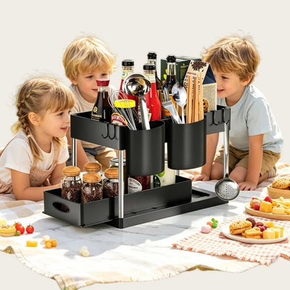 Platzsparender Unterspülen-Organizer Mit Haken Und Hängebecher - Schwarz, 2-stufig 0