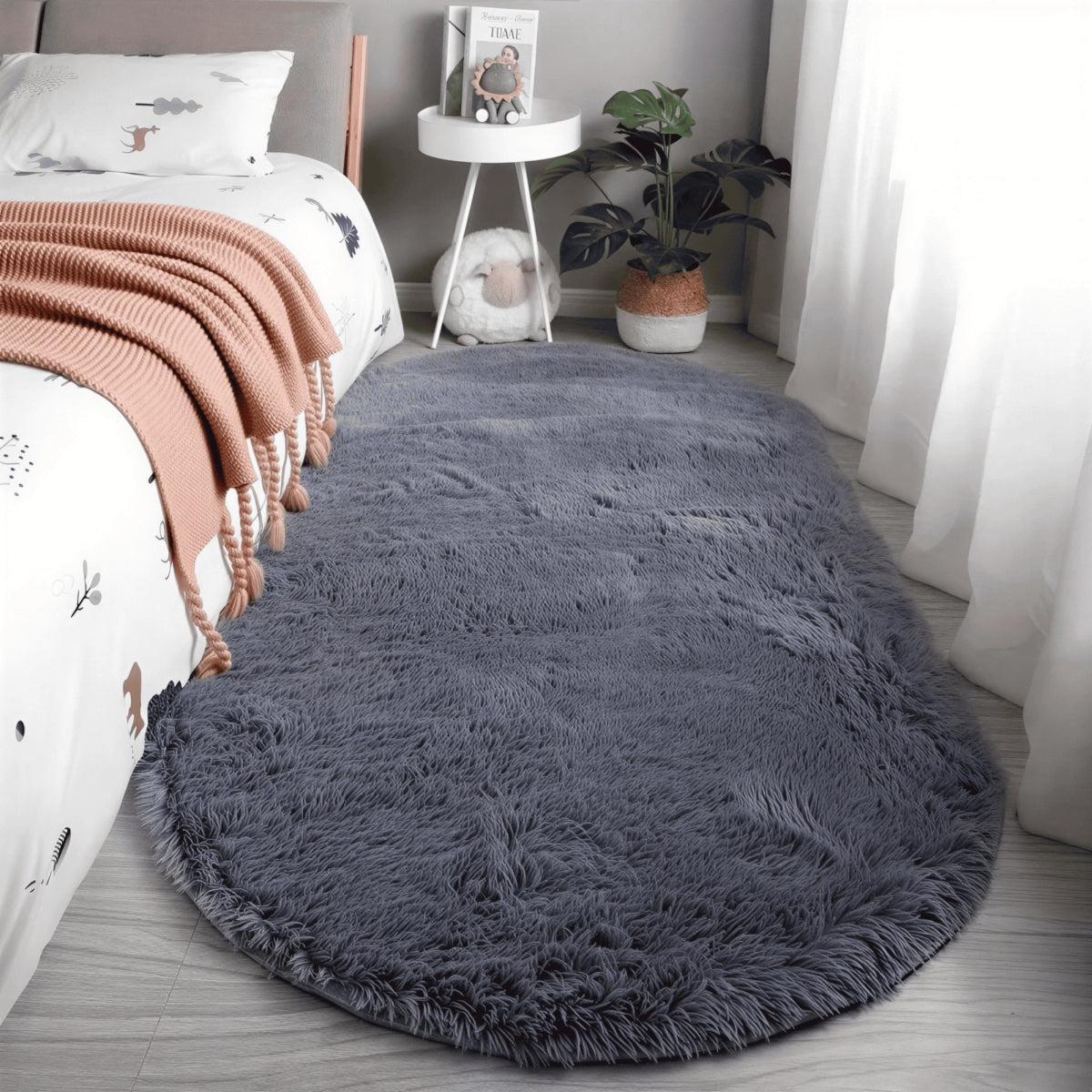 SOFVEL – Tapis ovale à poils longs et moelleux avec envers antidérapant