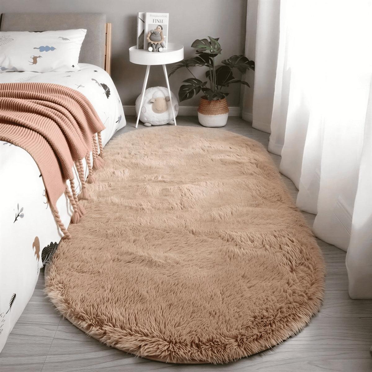 SOFVEL – Tapis ovale à poils longs et moelleux avec envers antidérapant