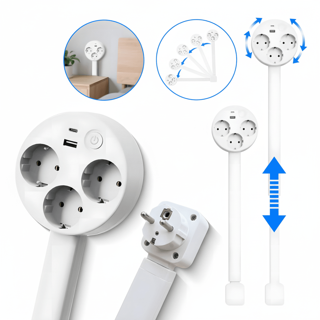 PowerReach - Ausziehbare Steckdose mit USB-Anschlüssen und 180° Drehung 1