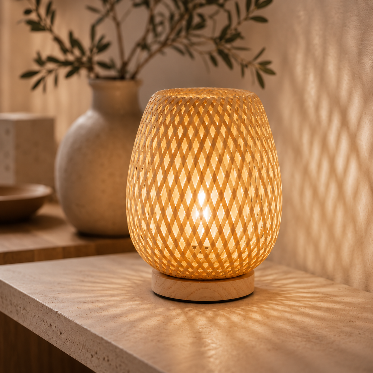 BAMORA – Scandinavian bamboo table lamp with dimmable LED light