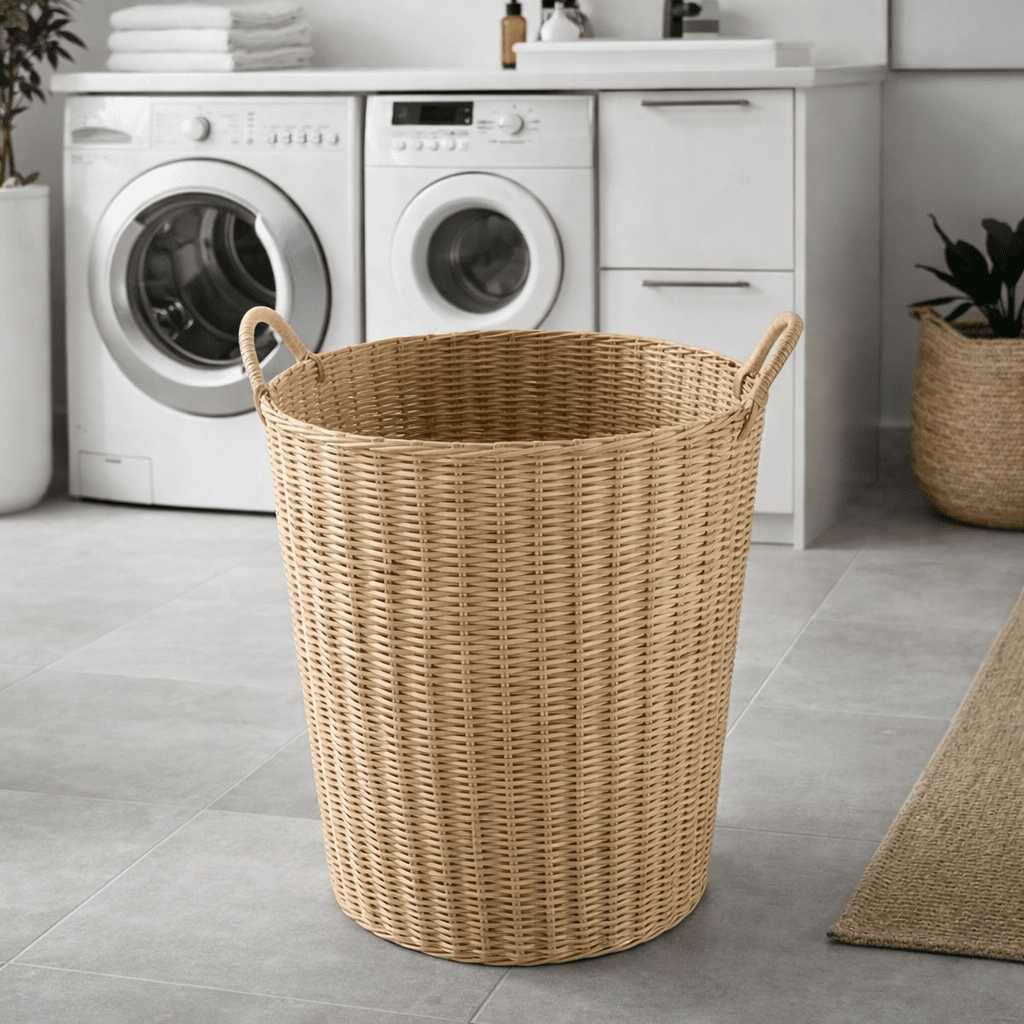 RATTANLY – Faltbarer Wäschekorb im Rattan-Stil für platzsparende Aufbewahrung 0
