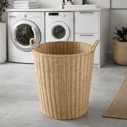 RATTANLY – Faltbarer Wäschekorb im Rattan-Stil für platzsparende Aufbewahrung 0