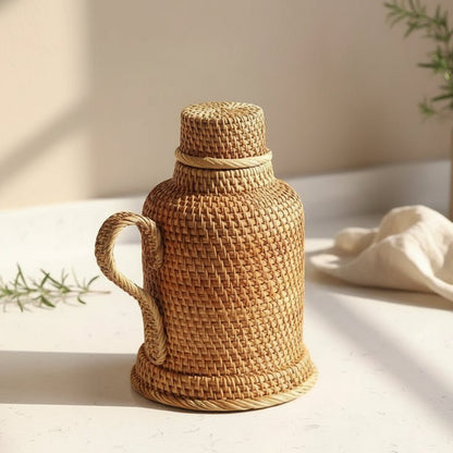 RATTANWARM – 1L handgewebte Rattan-Vakuumflasche für Tee & Kaffee 0