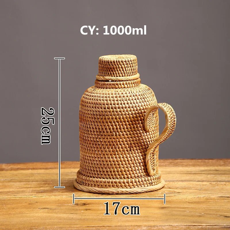 RATTANWARM – 1L handgewebte Rattan-Vakuumflasche für Tee & Kaffee 2