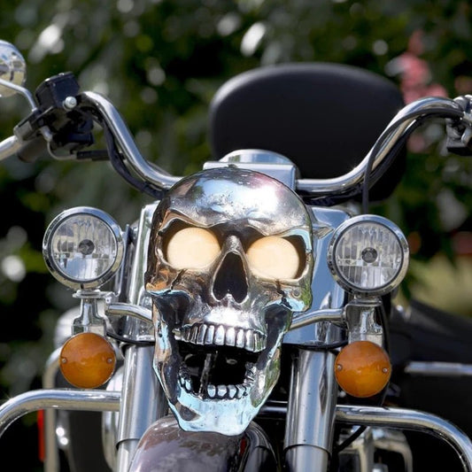 ROADREAPER – LED-Totenkopflampe für Motorräder mit Retro-Chrom-Finish 0