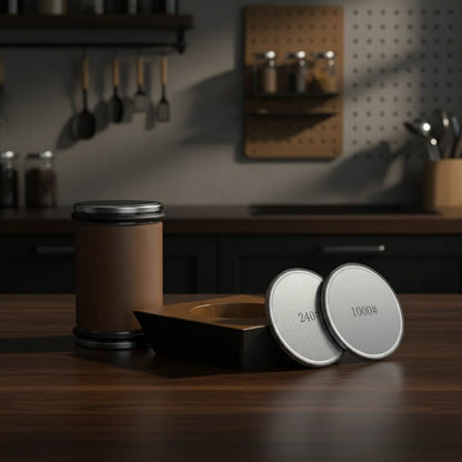 ROLLSHARP – 4-Winkel-Rollmesserschärfer mit Holzsockel und Diamantschleifscheibe 0