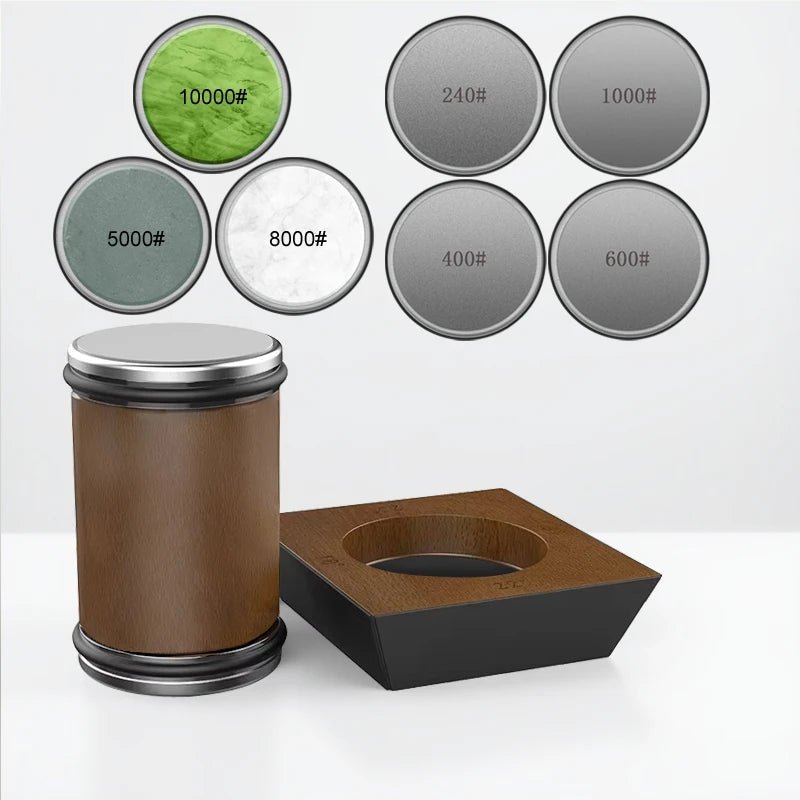 ROLLSHARP – 4-Winkel-Rollmesserschärfer mit Holzsockel und Diamantschleifscheibe 4