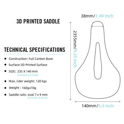 X6P-3D SADDLE - Ultralight carbon bike saddle with 3D printed structure