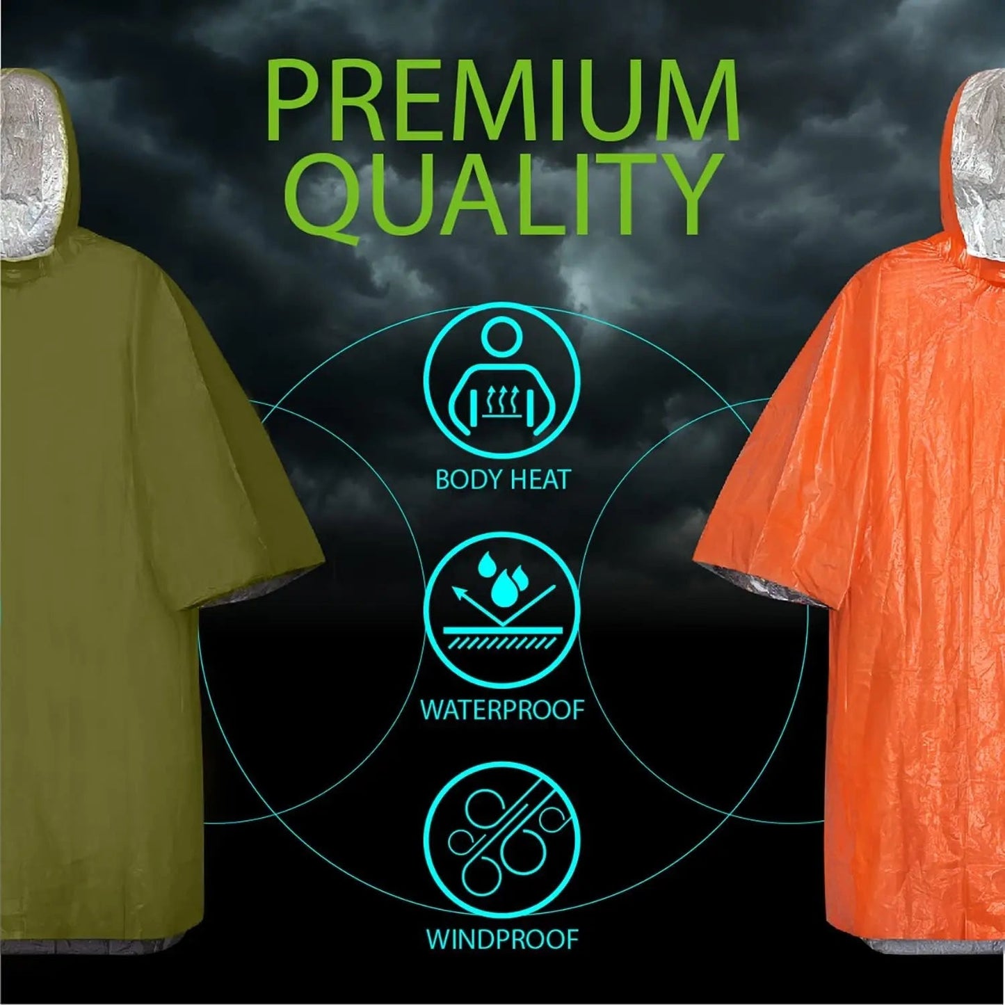 RainShield Poncho - Reusable emergency rain poncho with hood for outdoor protection