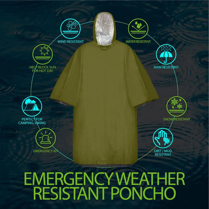 RainShield Poncho - Reusable emergency rain poncho with hood for outdoor protection